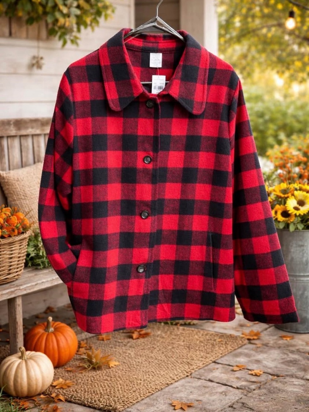 New XXL Women’s, Lined, Button Up, Buffalo Plaid Jacket, 2 Pockets, 29” D. TC
